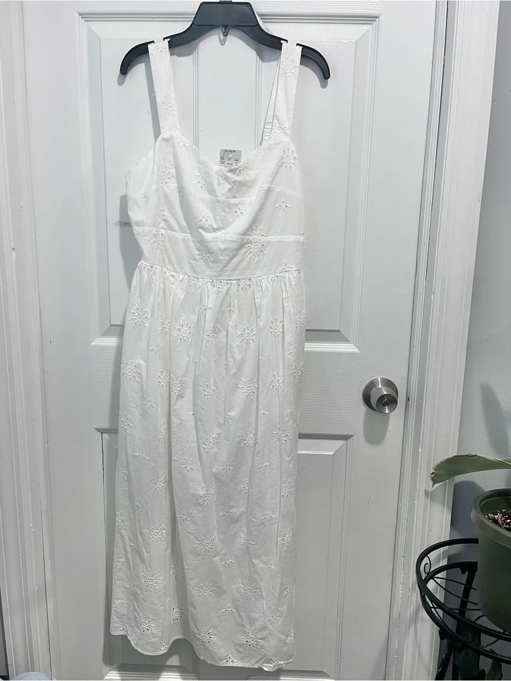 J. Crew White Eyelet Midi Dress with Wide Straps